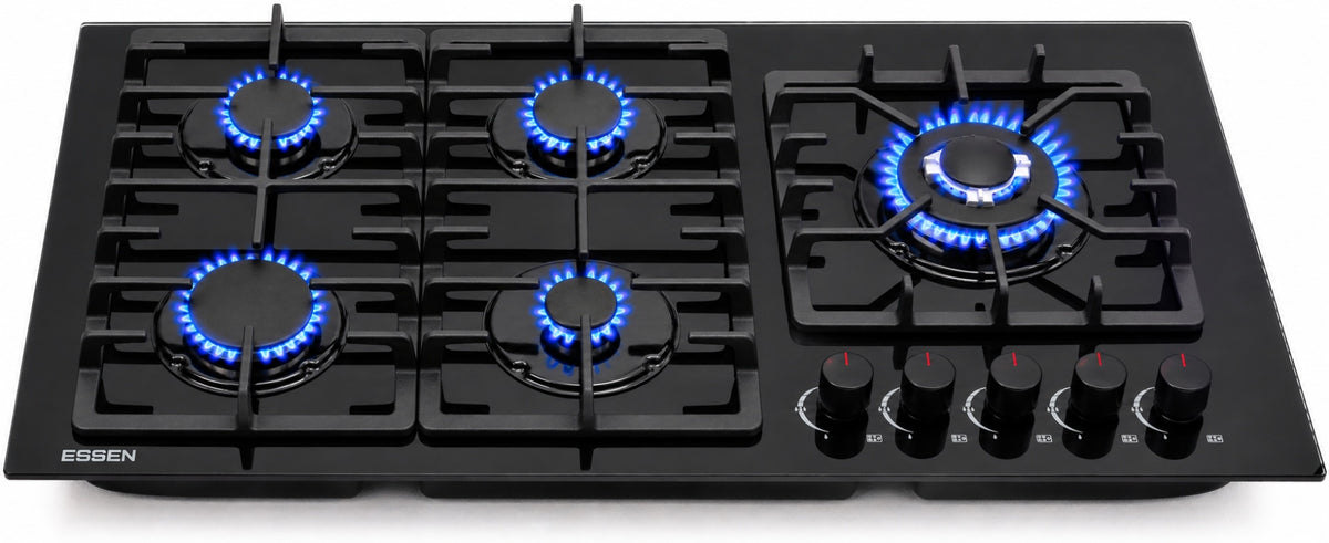 ESSEN G5SG31-GC — Газовая варочная поверхность чёрное стекло с газ-контролем 5 конфорок