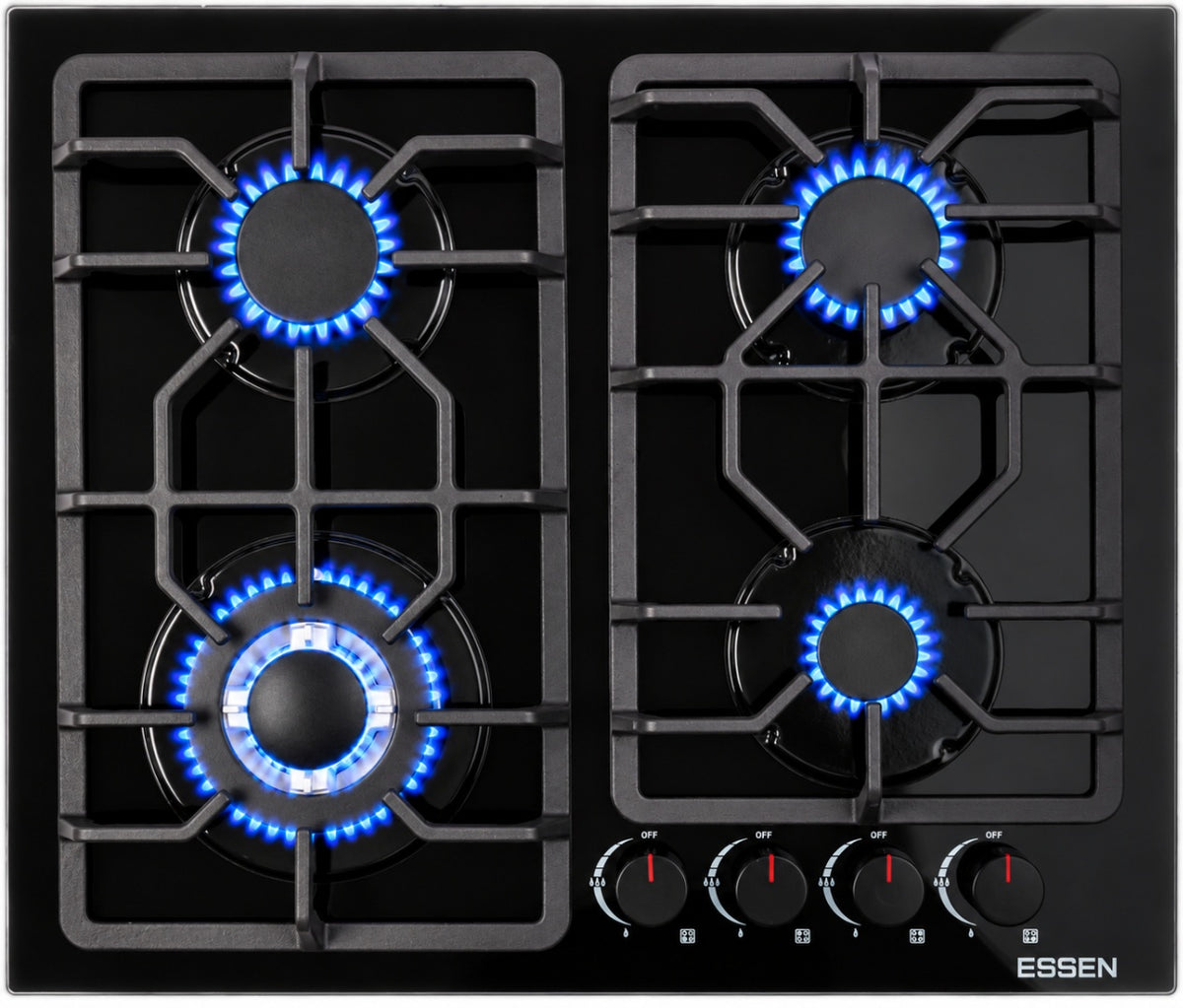 ESSEN GS4S27-B-GC — Газовая варочная поверхность чёрное стекло с газ-контролем 4 конфорки