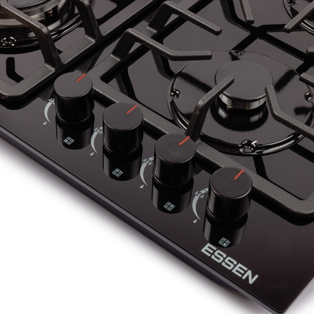 ESSEN GS4S27-B-GC — Газовая варочная поверхность чёрное стекло с газ-контролем 4 конфорки
