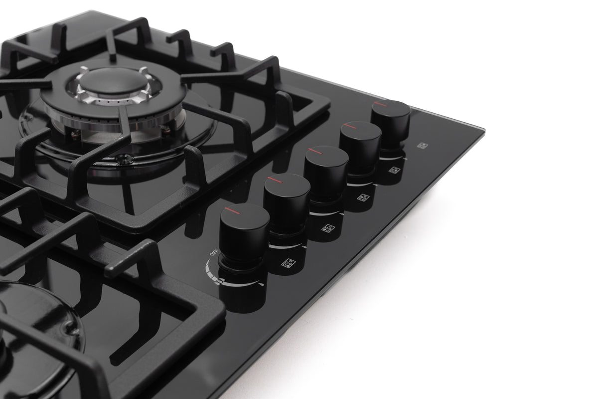 ESSEN G5SG31 — Газовая варочная поверхность чёрное закалённое стекло 5 конфорок
