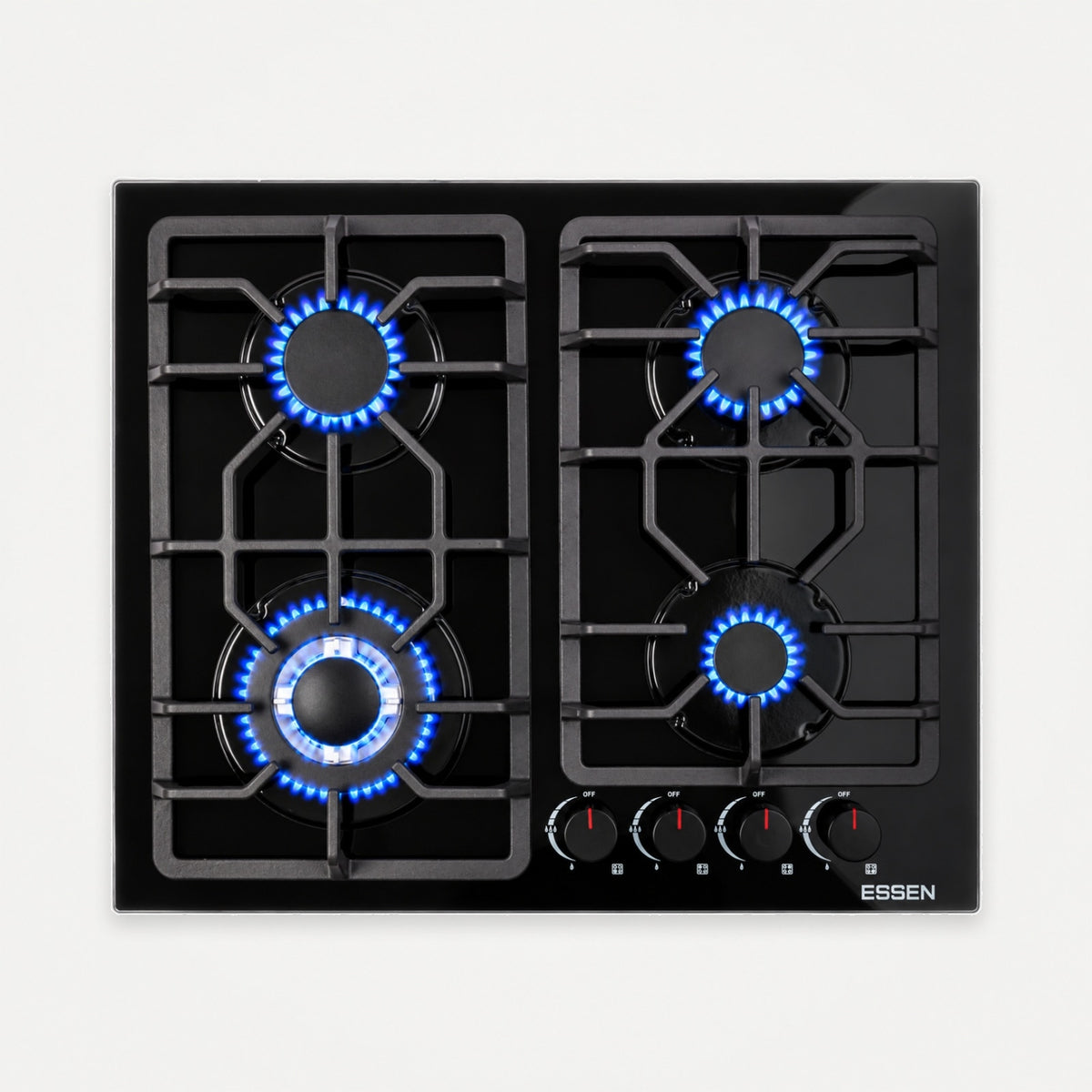 ESSEN GS4S27-B-GC — Газовая варочная поверхность чёрное стекло с газ-контролем 4 конфорки